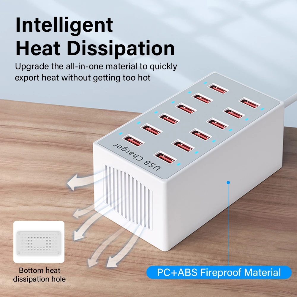 Universal Multi-Port USB Charging Station Dock - 12-Port 5V/2.4A Wall & Desktop Power Adapter