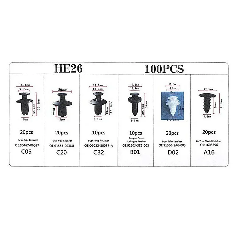 Universal Car Bumper Clips Plastic Rivet Fasteners Push Retainer Kit with Remover Tool for Auto Interior Fender Retainer Fixings