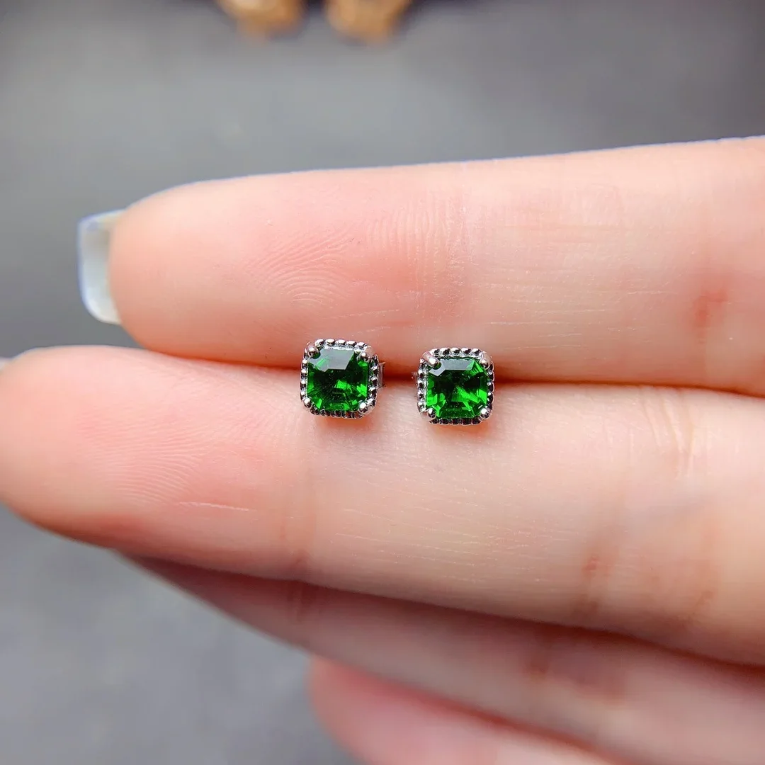 

Natural Diopside Earrings Women's Silver 925 Earrings Women's Wedding Gems Free Shipping Earrings Sterling Certified Jewelry