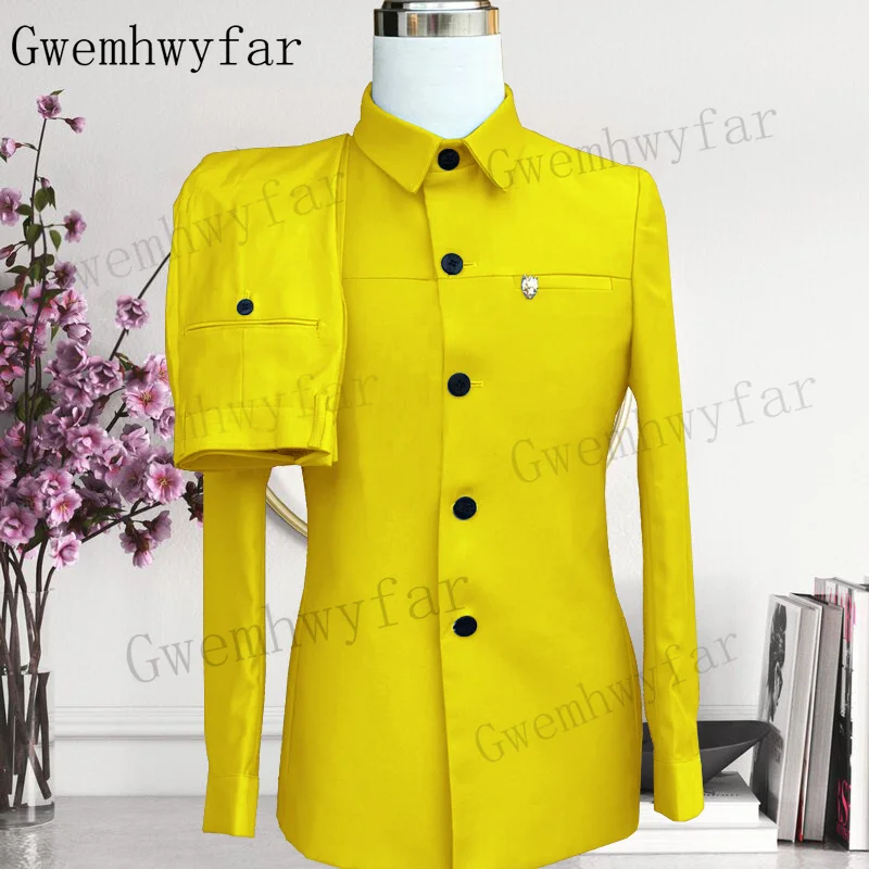 Men Gwenhwyfar Champange Spring Summer Fashion Casual Standing Collar Suit Jacket Pants Wedding Party