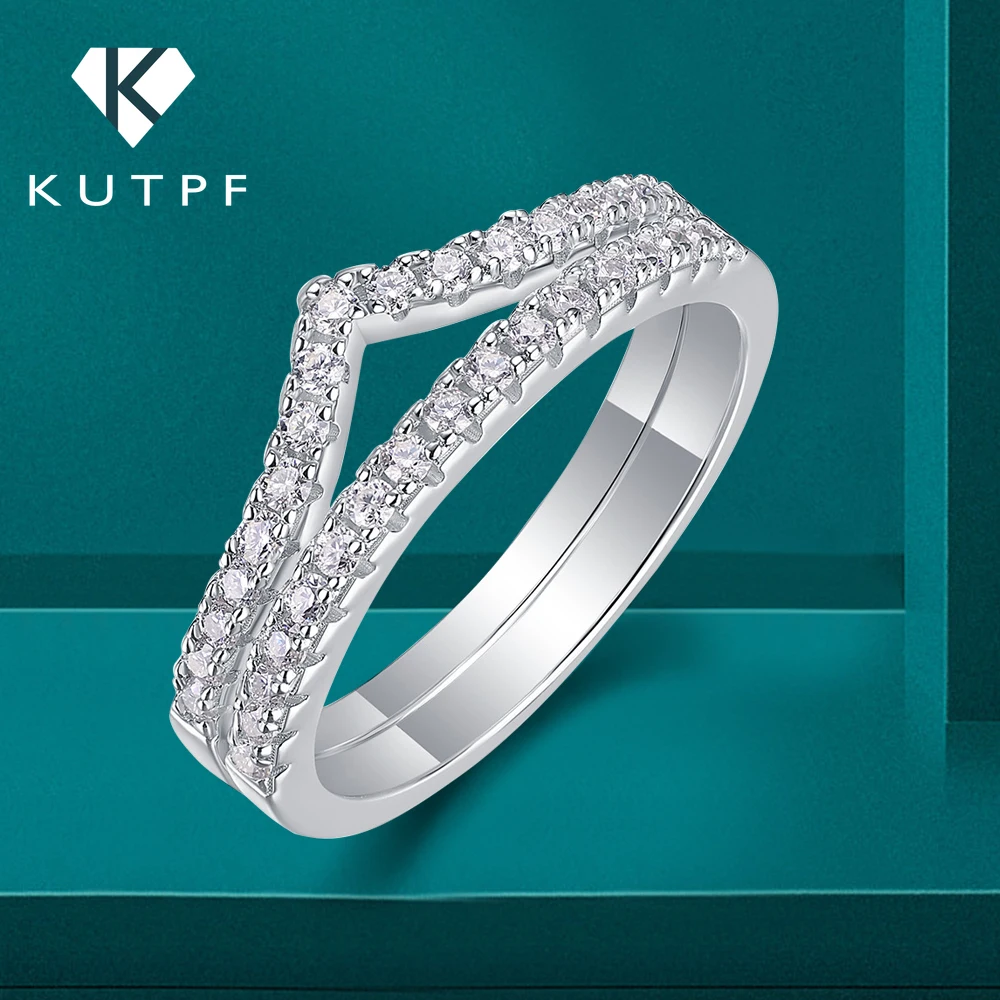 

Женское Двухрядное кольцо с муассанитом, обручальное кольцо V-образной формы из стерлингового серебра 925 пробы с покрытием золотом