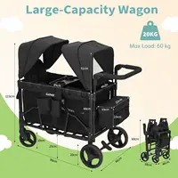 Poussette pliante pour enfants 2 places, capote amovible, roues tout-terrain, pousser et tirer, frein à pied, jusqu'à 60 kg, idéale pour le camping et les voyages en plein air 2
