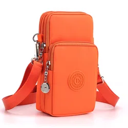 Sleek Nylon Crossbody Bag with Coin Purse and Adjustable Strap - L (Orange)