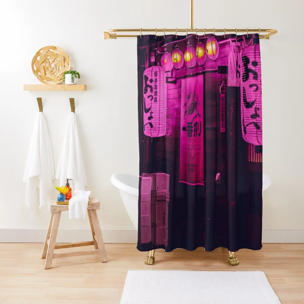 

Neon-lit Dystopian Japanese Ramen Izakaya Shop in Tokyo | Vaporwave and Cyberpunk Aesthetic Shower Curtain Bath Curtain