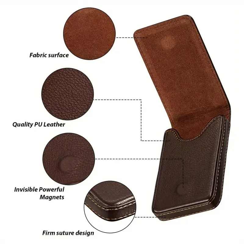 Vertical PU Leather Business Card Holder Wallet with Magnetic Closure