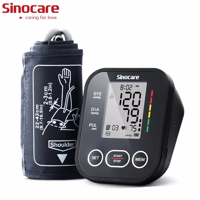 Sinocare Upper Arm Automatic Blood Pressure Monitor Portable Digital BP Sphygmomanometer Pressure Meter Tonometer