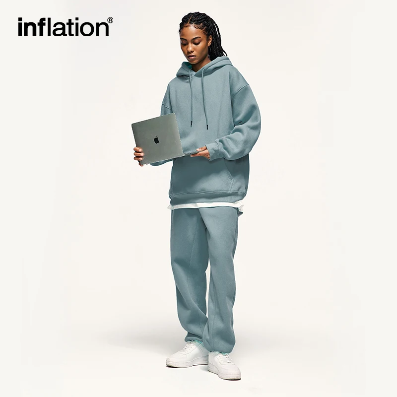 INFLATION 남녀공용 두꺼운 벨벳 운동복 세트, 트렌디 캔디 컬러, 조깅 세트, 벨벳 후드 세트, 350gsm
