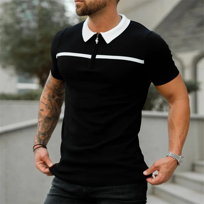 NEW Men Sport Tee Polos Splicing T Shirt Top Fitness Short Sleeve