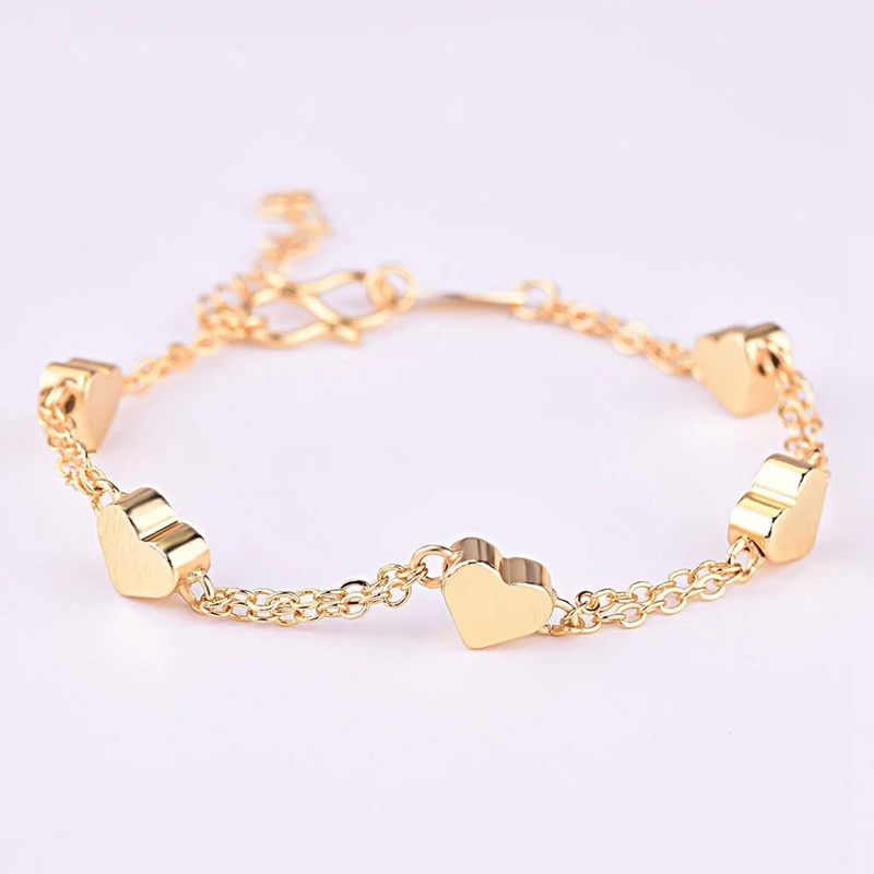 Women Baby Girls Bracelets Gold Color Heart-shaped Lucky Beaded Chain  Fashion Jewelry Gifts