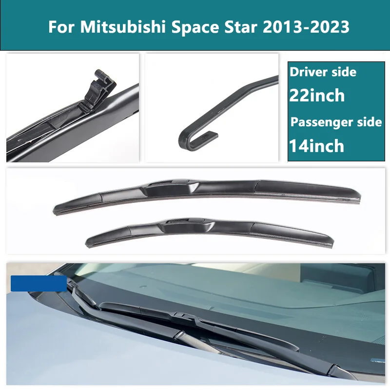 Car Wiper For Mitsubishi Space Star 2013-2023 Front Wiper Blades Soft Rubber Windscreen Wipers Blade 22"+14" 550mm + 350mm 2
