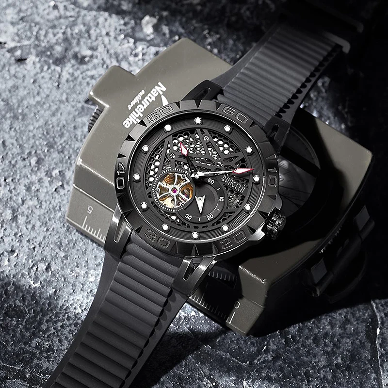 

BAOGELA New Top Brand Luxury Men's Watches Skeleton Automatic Mechanical Watch for Men Waterproof Wristwatch 6772 Black