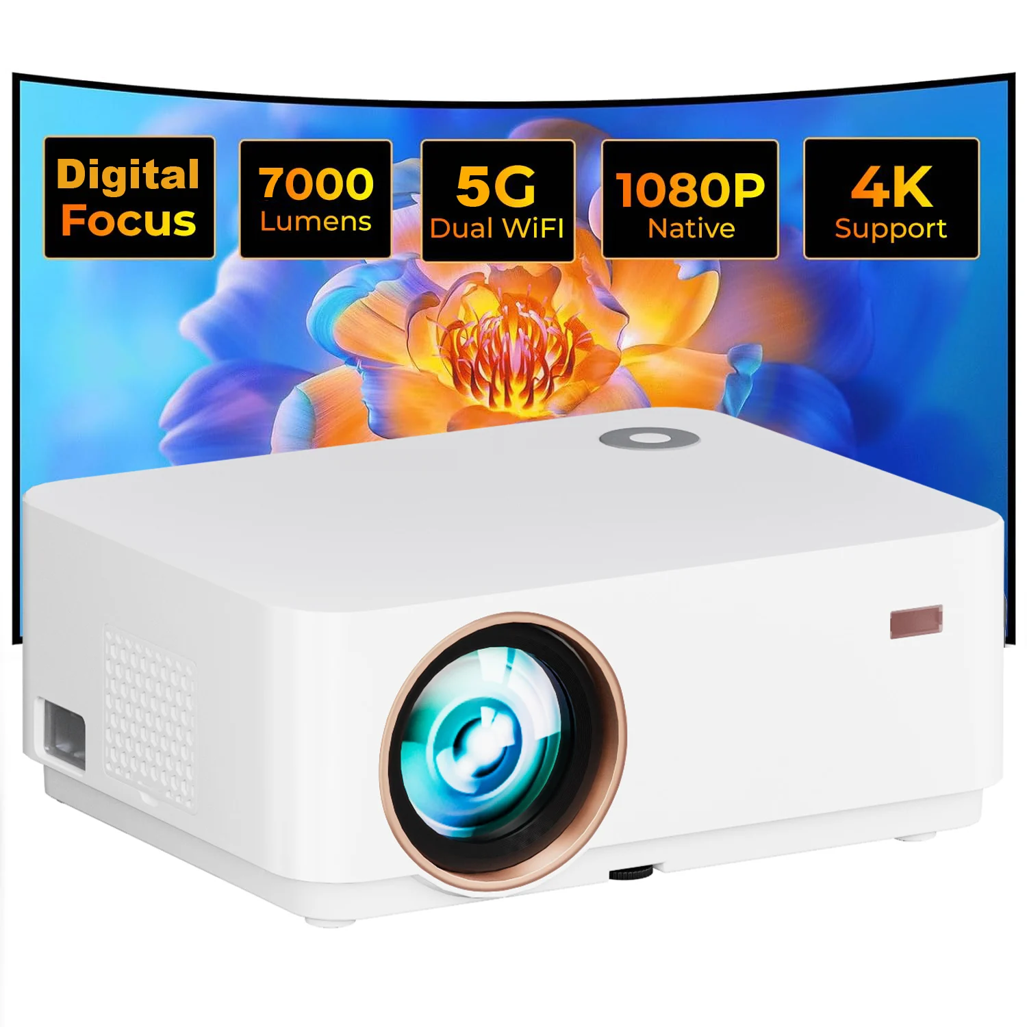 WZATCO D5 Native 1080P Digital Focus Full HD LED Projector for Home Ultra Bright 7000Lumens HDMI Android BT,Proyector LCD Beamer