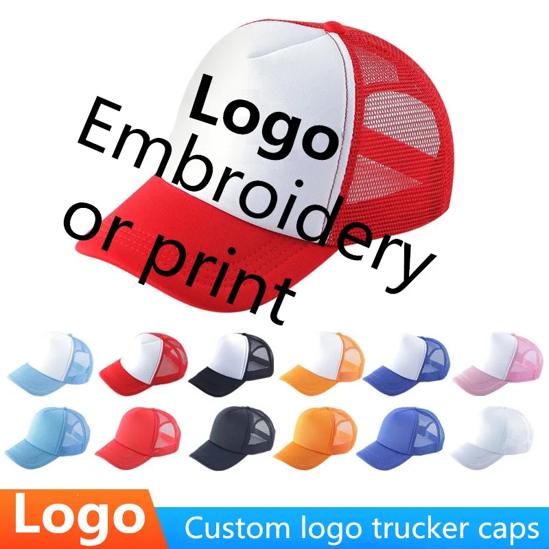Free Custom Brand  Text Design Personality DIY Trucker Hat AD Baseball Cap Men Women Blank Mesh Adjustable Hat_voghion.com
