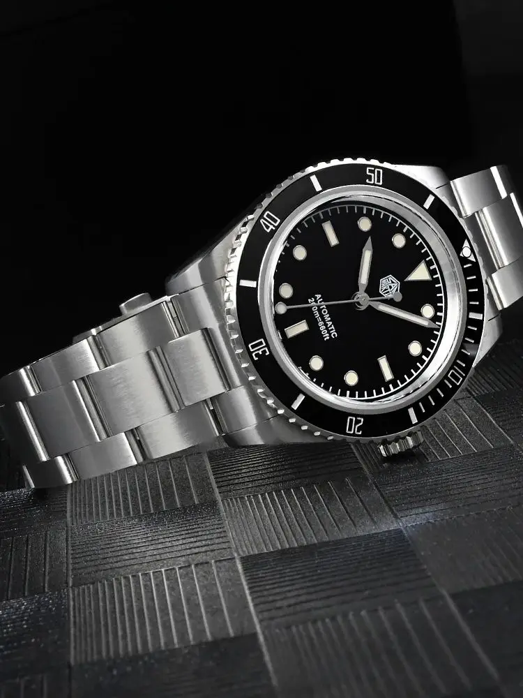 San Martin 38mm Vintage 6200 Mens Watch NH35 Water Ghost Automatic Mechanical Wristwatch BGW-9 Lume 20Bar Zegarek Męski SN0004-4