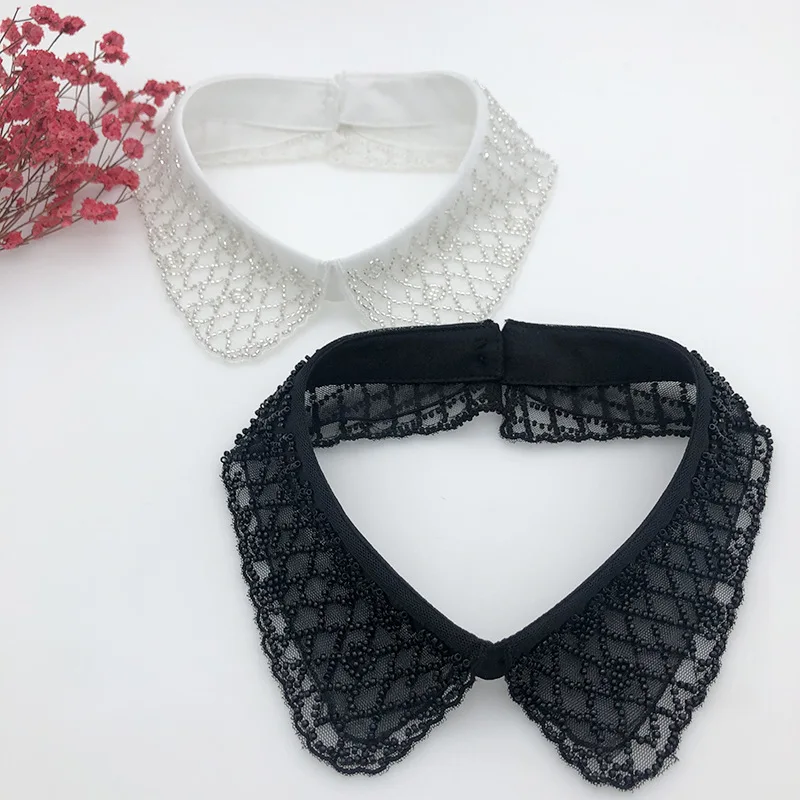 

Linbaiway New Women Fashion Handmade Beads Fake Collars for Sweater Detachable Collars Korean Female Blouse Tops Neckwear