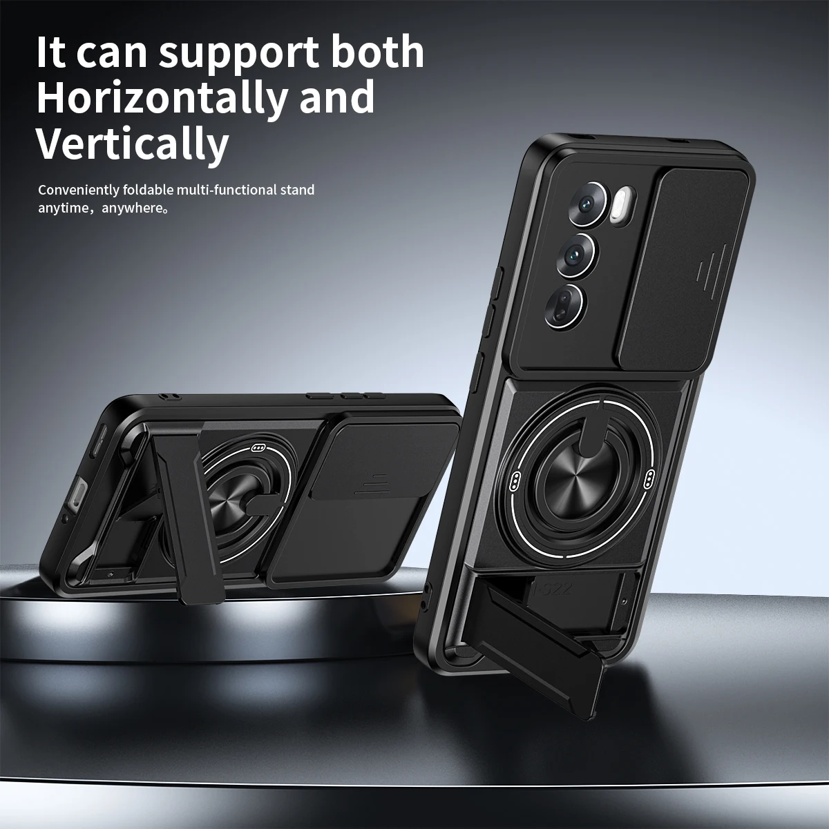 Enhanced Protective Phone Case with Sliding Camera Cover and Dual Bracket Magnetic Ring