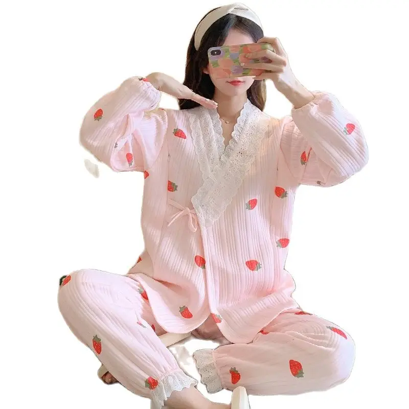 2023 Winter Postpartum Women Pajama Sets for Nursing Fashion Printed Maternity Nightwear Breastfeeding Jacket Long Pants Twinset