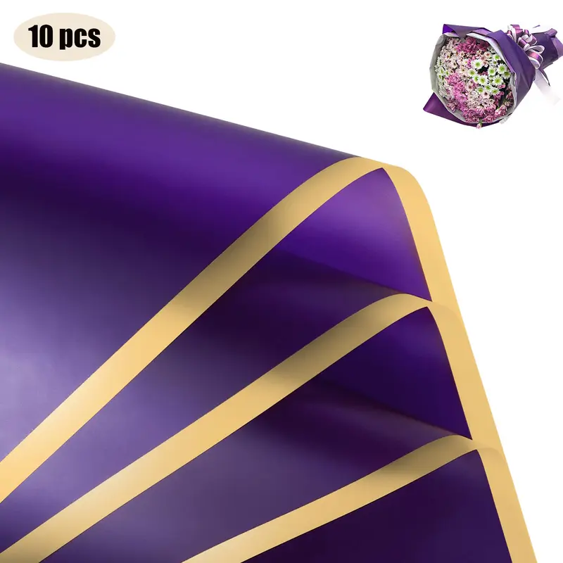10 Sheets Flower Wrapping Paper with Golden Edges, Waterproof Bouquet Packaging - Ideal for DIY Weddings & Birthdays - Image 22