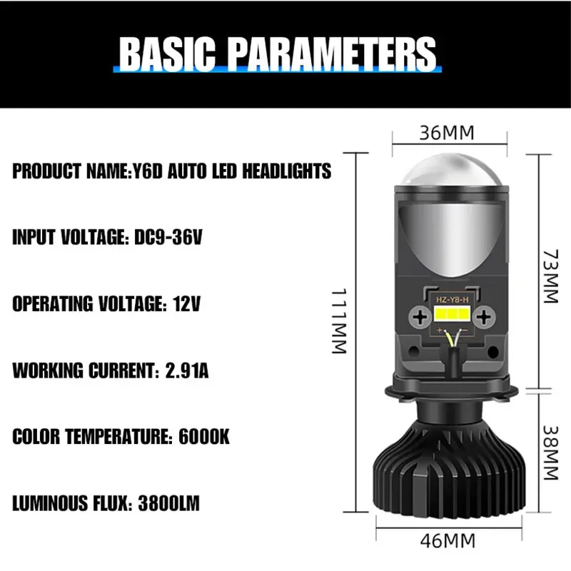 PANDUK Headlight Bulbs H4 Led Canbus 260000LM 9003/HB2 With Mini Projector Lens For Car Motorcycle Plug Play 6000K White 12V 24V