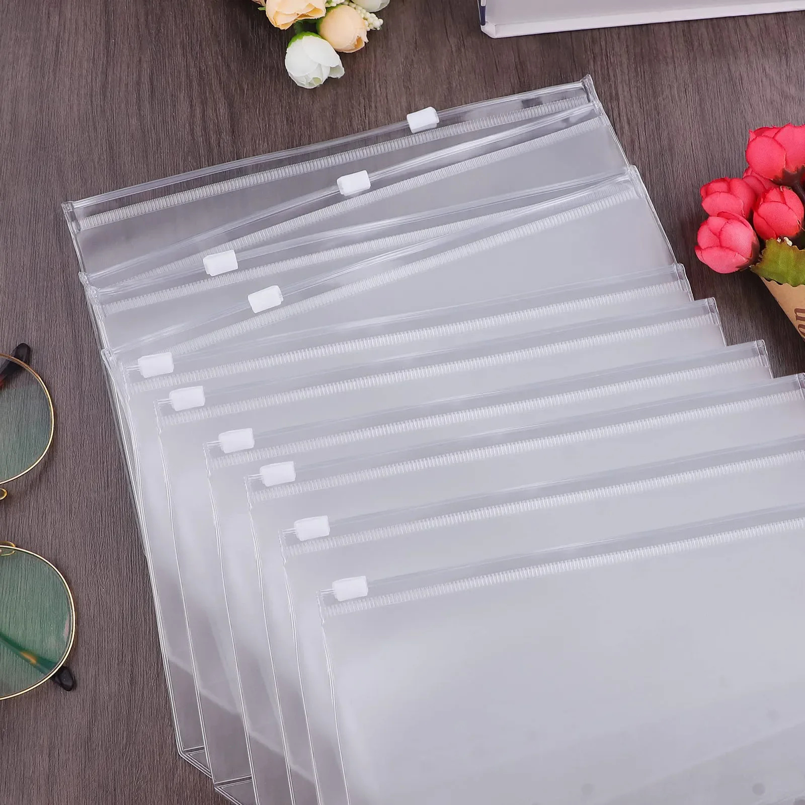 6 Holes A6 Binder Pockets Clear Zipper Folders for 6 Ring Loose Leaf Notebook Waterproof PVC Organizer 10PCS