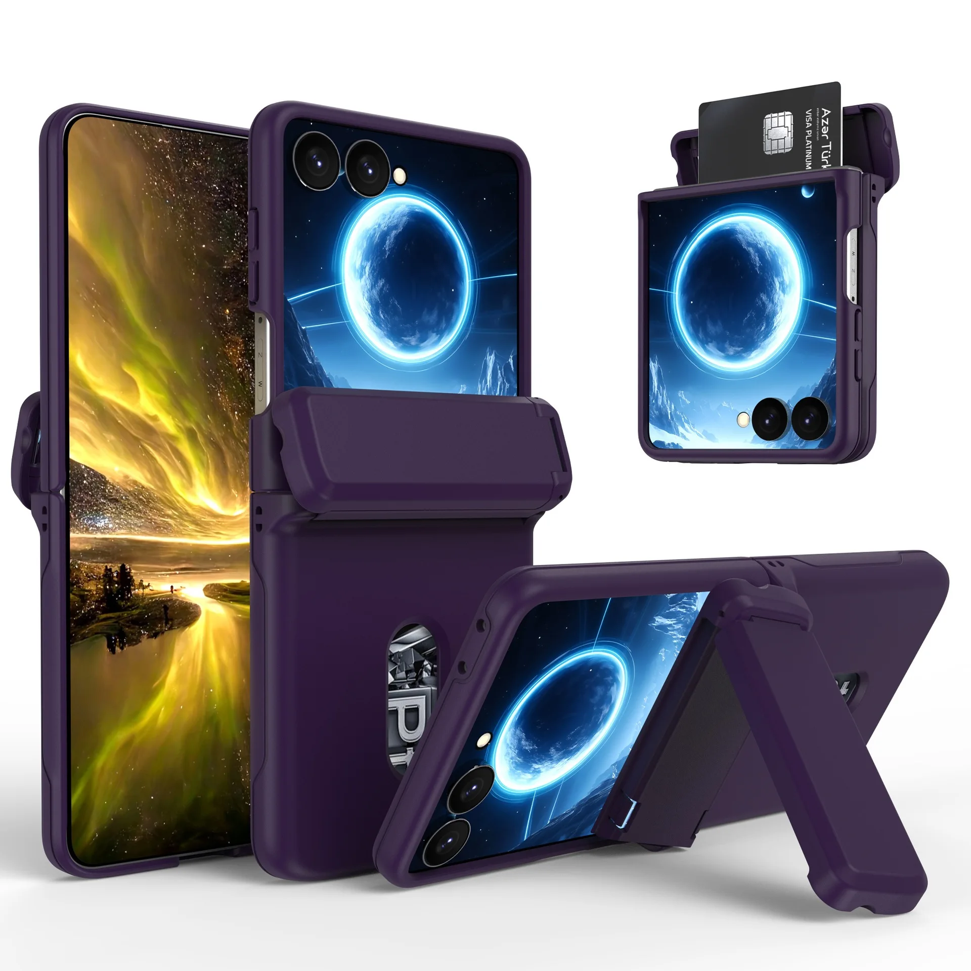 Folding Wallet Card Holder Phone Case with Shockproof Bracket and Hinge Cover