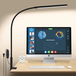 Eye - Caring LED Desk Lamp with Clamp - Adjustable Brightness and Flexible Gooseneck (Dimmable)