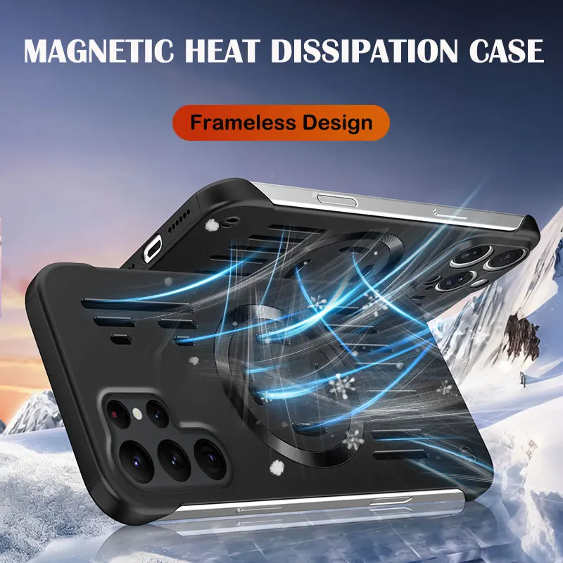 Frameless Hard Metallic Protective Case with Heat Dissipation and Magnetic Closure