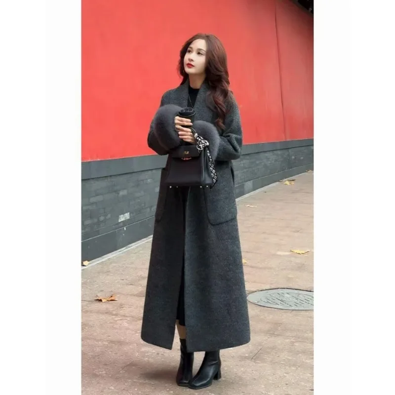 

Miiiix Korean Fashion Grey Coat Women's 2023 Winter New Loose Casual Suit Collar Long Commuter Woolen Coat Female Clothing