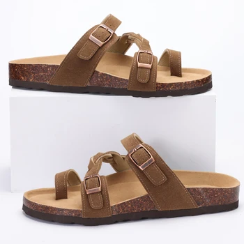 Comwarm New Women's Cork Footbed Sandals with Arch Support Comfortable Slip-On Slide Sandals With Adjustable Buckle for Summer
