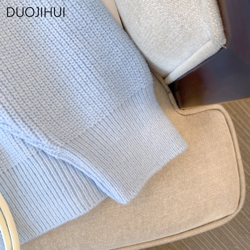 DUOJIHUI 여성용 단추 가디건, 베이직 O넥, 심플한 캐주얼 패션, 단색, 부드러운 니트, 블루