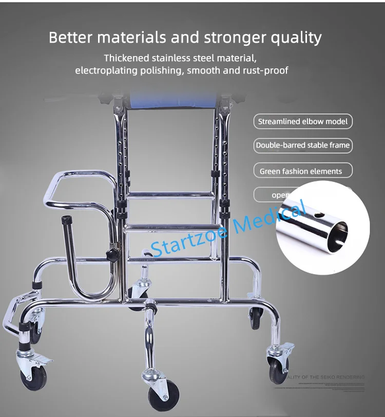 Adjustable Height Rolling Upright Walker with Seat and Brakes Walking Aid for Disabled Hemiplegia Stroke Patient 5