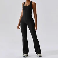 Flared Jumpsuit Women 2025 Fitness Gym Overalls for Women Sportswear Monos Largos Mujer Yoga Tracksuit Brown Khaki White Blue - Image 4