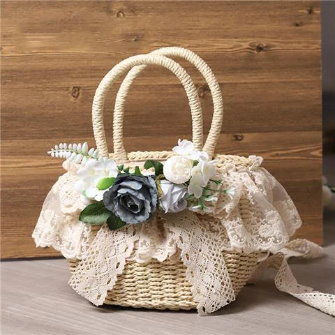 INS Style Straw Bags With Simulation Flower Beach Bag Countryside Girls' Handbag Fashion Handmade Bags Summer Accessories 5
