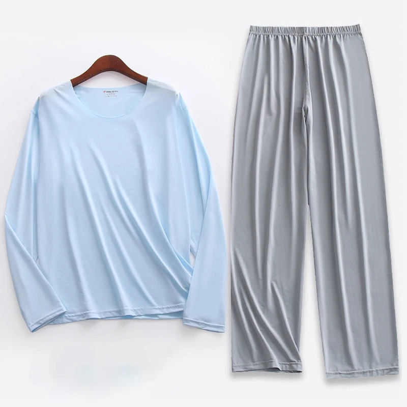 Men Ice Silk Pajamas Shirt & Pants 2Pcs Sleep Set For Summer pajamas set silk pajamas man pajamas set