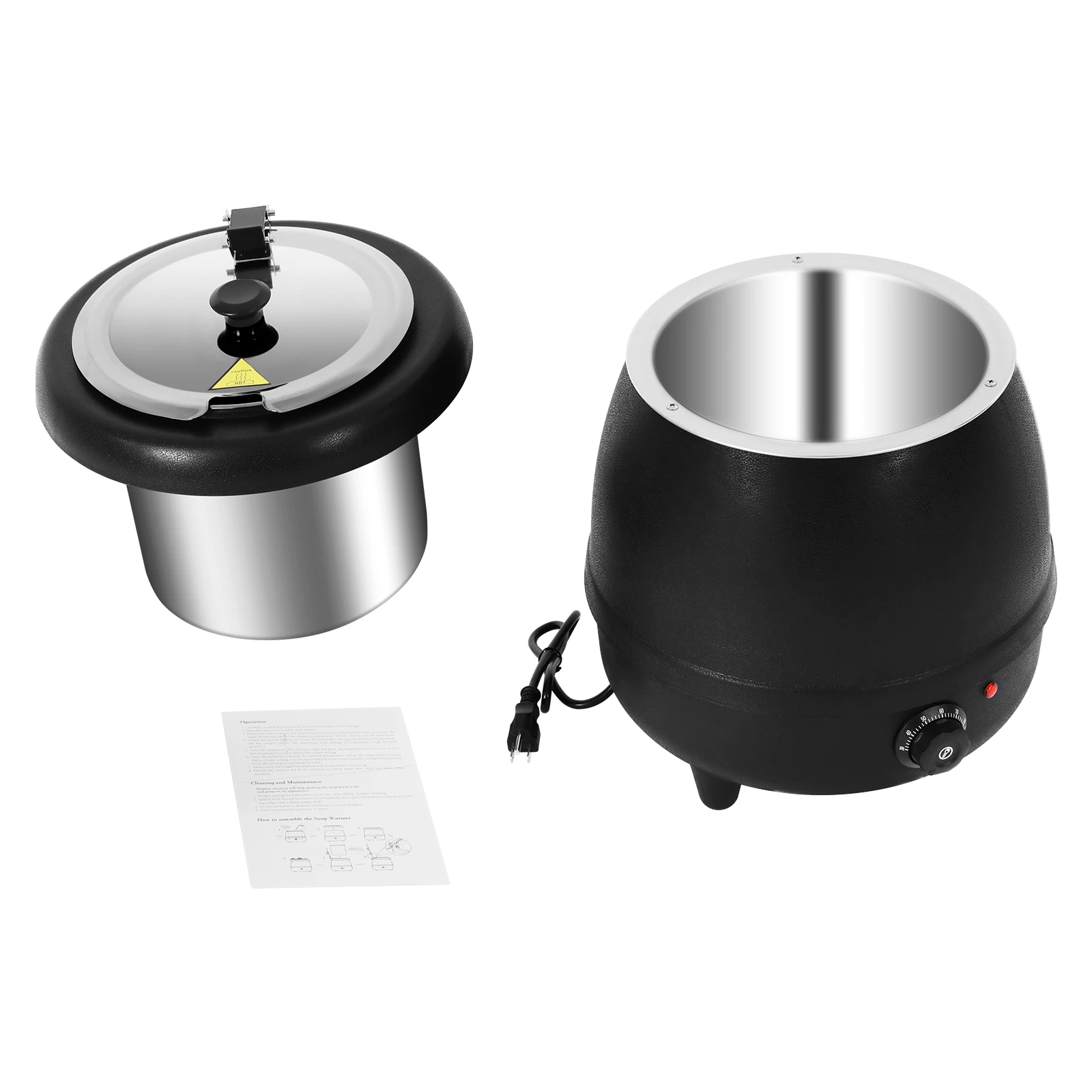 Olla Eléctrica para Sopa de Acero Inoxidable de 10L, 400W, con Aislamiento Térmico, Revestimiento Apto para Lavavajillas y Temperatura de 30-85°C ° Control C 13.78×14.17 pulgadas