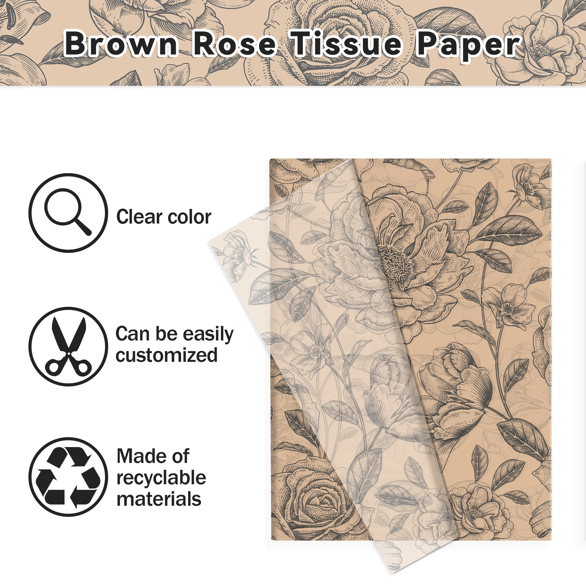 20/50/100 Stück braunes Rosen-Seidenpapier, Geschenkpapier für Geburtstagsfeier, Hochzeitsgeschenk-Verpackungspapier, DIY-Geschenkverpackungszubehör – Detail 10