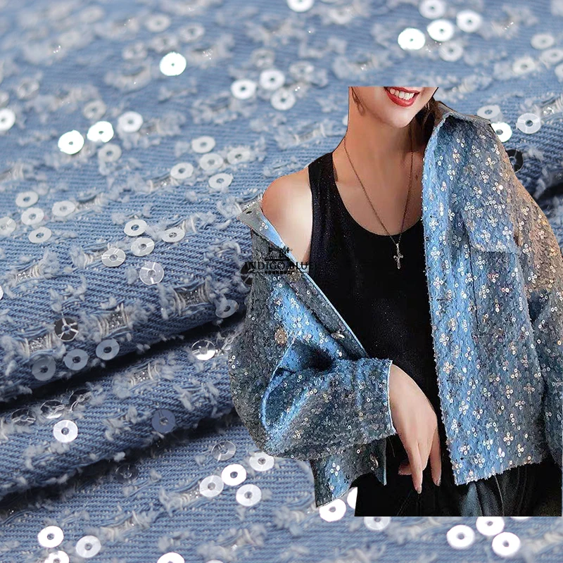 Washed Flower Embroidery Fabric Thick Coat Bags Sequins