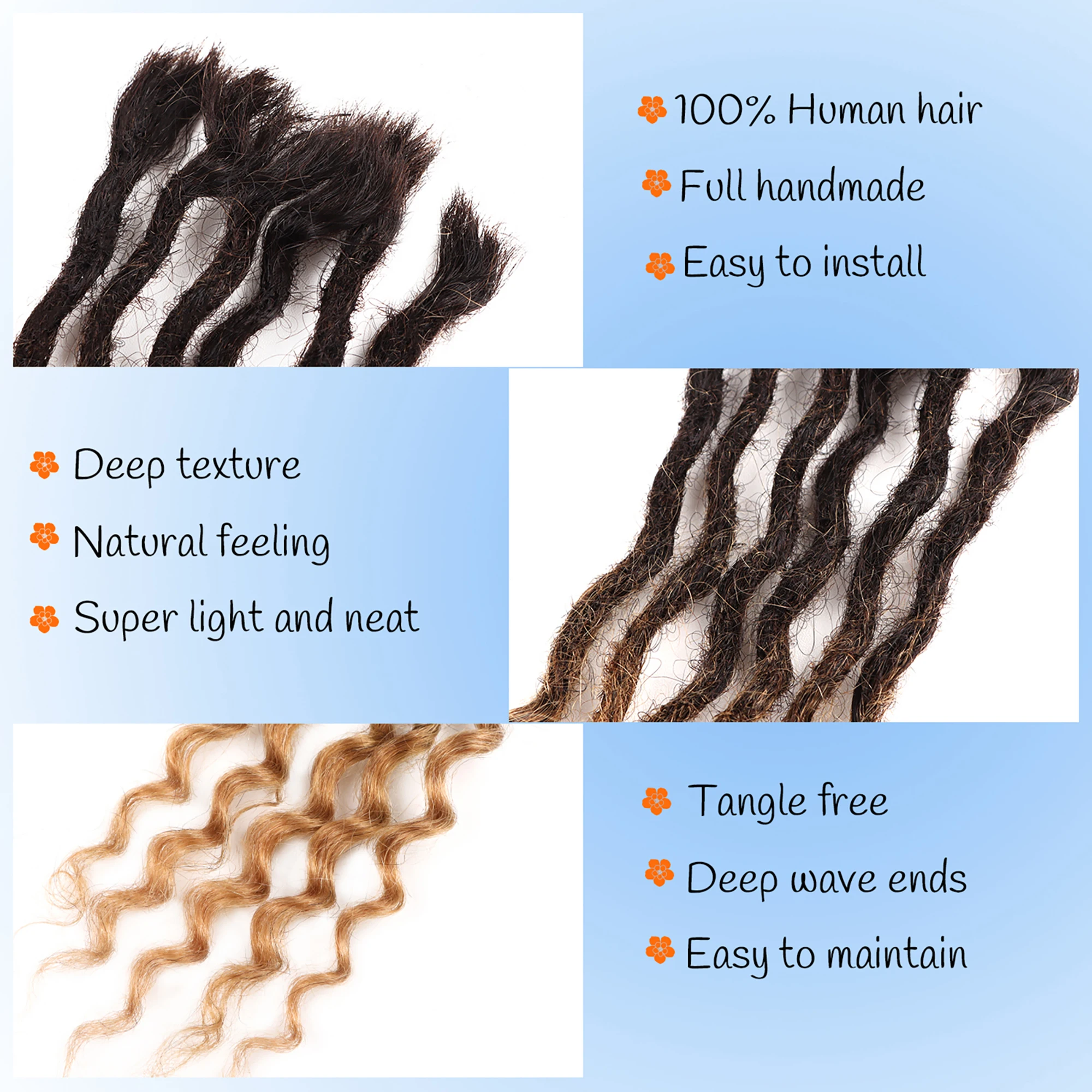 AHVAST 0.4cm 0.6cm 0.8cm Width 100%Human Hair Textured Loc Extension Natural Hair Curly Hair,Full Handmade Permanent