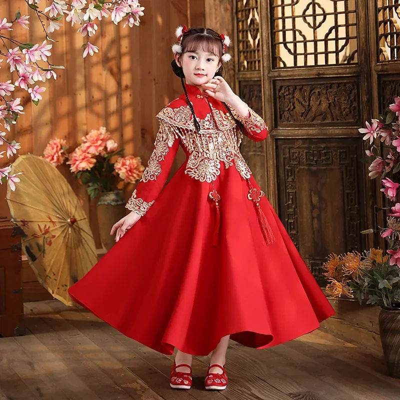 

Girls Han Costume Spring Winter Costume Winter Ancient Children's Costume Chinese Style Tang Suit Velvet Thickened Cheongsam
