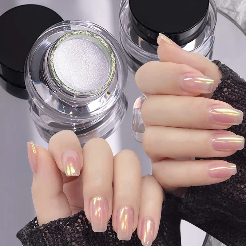 Moonlight Mirror Nails Powder Pearl White Nails Glitter Aurora Shining Pigment Chrome Dust Nail Art Decoration