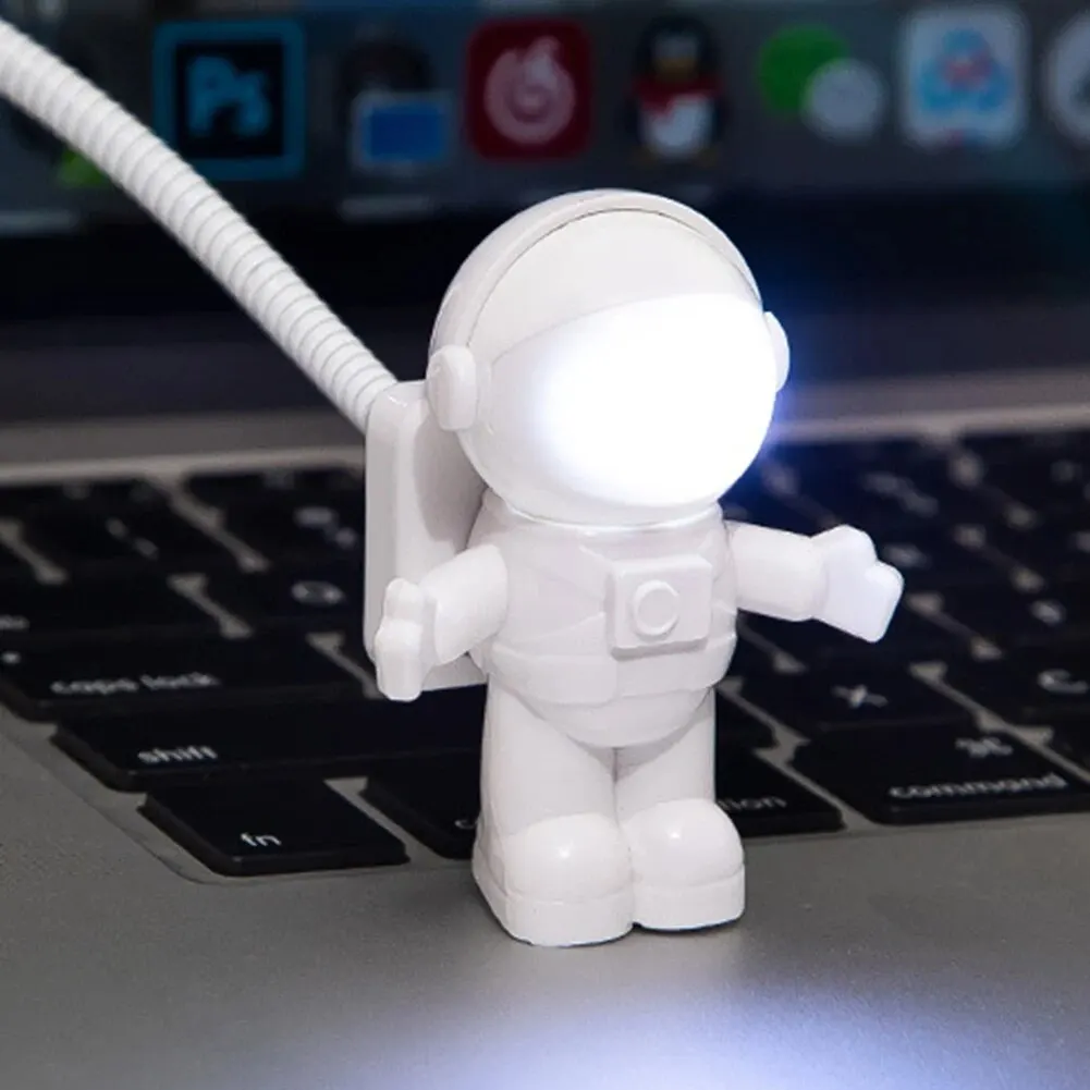 휴대용 USB 전원 야간 조명, 흰색 우주 비행사 모양 독서 책상 램프, DC 5V LED 조명, 컴퓨터 노트북 PC 조명 공간