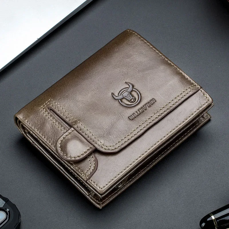 Vintage RFID Men's Wallet Cowskin Genuine Leather Short Wallets Male Cowhide Zipper Coin Pocket Man Purse with Card Holder