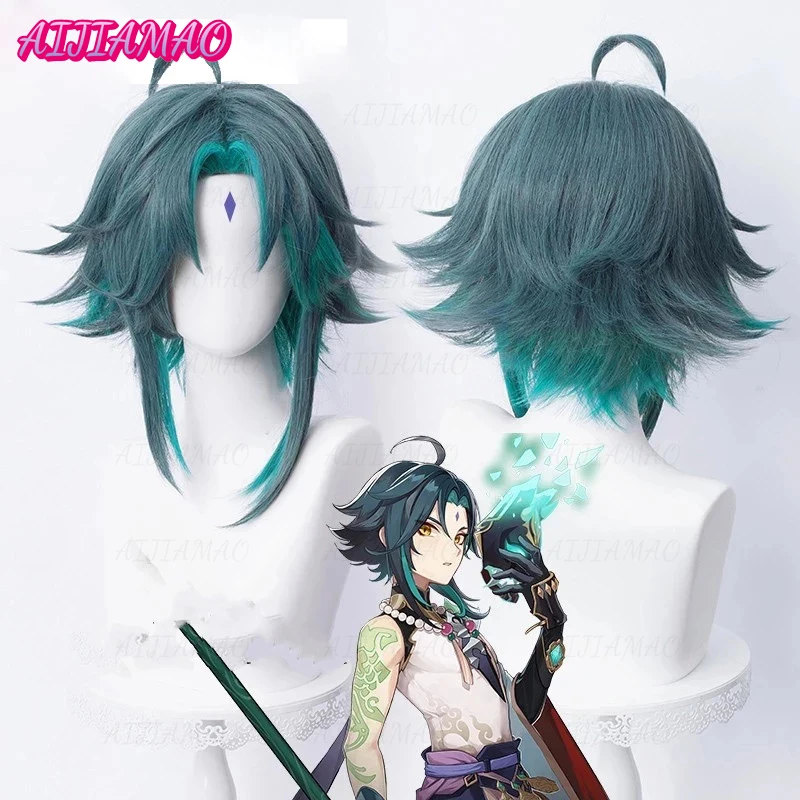 

Парик для косплея Impact Xiao для мужчин, термостойкие синтетические искусственные волосы для косплея аниме 40 см с шапочкой