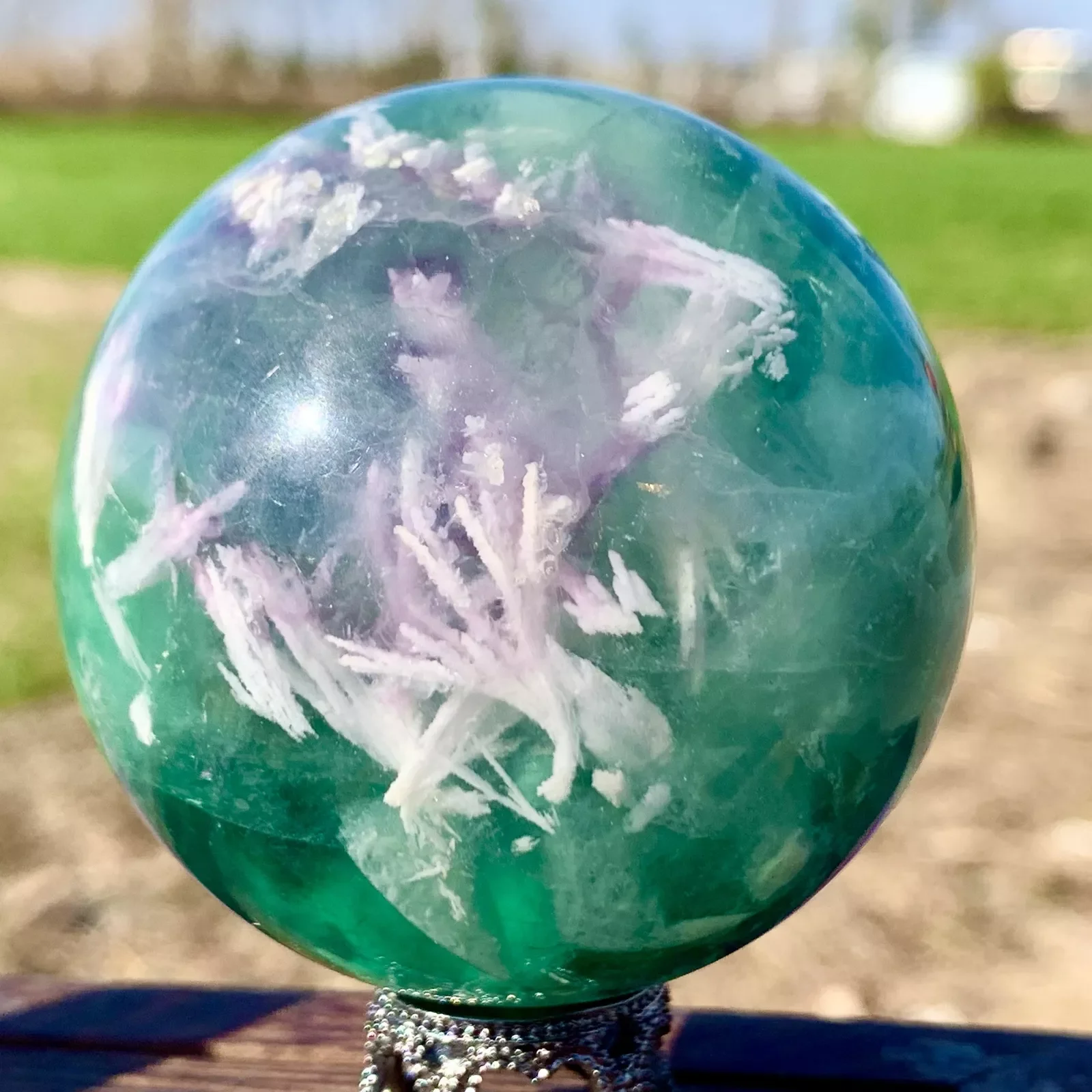 Rare Natural Snowflake Feather Fluorite Ball, Quartz Crystal Energy Ball Mineral Reiki Healing Stone, Degaussing Magic Divinatio 6