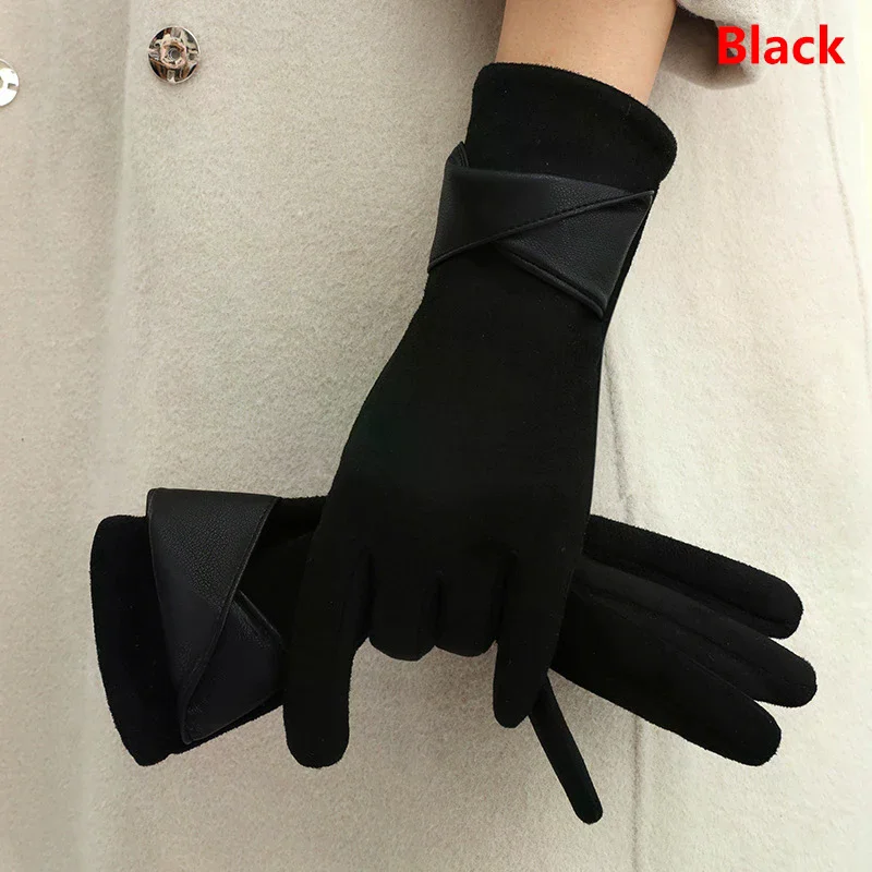 1 Pair Suede Gloves For Women Winter Velvet Gloves Elegant Touch Screen Gloves Riding Driving Keep Warm Outdoor Christmas Gift - 2