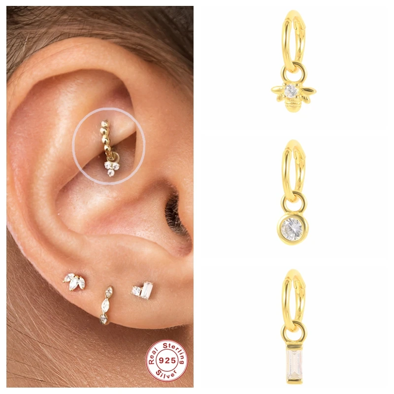 925 Sterling Silver White Zircon Cartilage Stud Earrings Piercing Aretes Earlobe Buckle For Woman Girl Jewerly,silver earrings,silver stud earrings,womens earrings