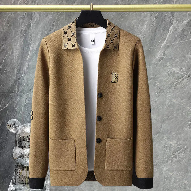 

Мужской вязаный кардиган с длинным рукавом, приталенный свитер в стиле High Street, одежда для мужчин