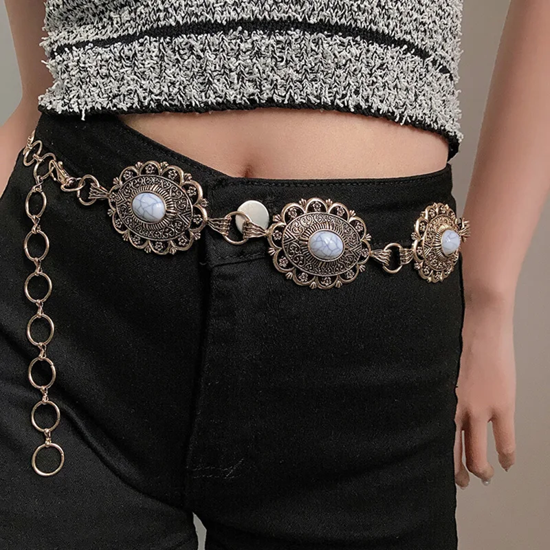 1pcs Women's Korean Version Ins Retro Decorative Metal Thin Waist Belt Chain Unique High-End Ethnic Wind Fashion Belt