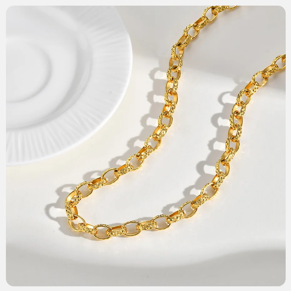 Vnox Goldfarben-Choker, Minimalistische Ketten-Halskette mit Geometrischem Design, Handgefertigte Edelstahl-Gliederkette mit Großer Ovaler Kette für Damen – Detail 10