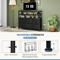 JHK TV Stand Dresser For Living Room With 6 Fabric Drawers Storage Up to 45 inch TV Wood Top TV Media Console Table Cabinet 6
